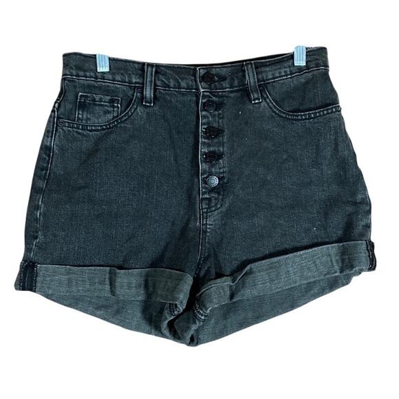 BDG Womens Shorts Black Denim Mom High Rise Cuffed Button Fly Stretch 29 - Picture 1 of 10